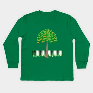 Orange tree with picket fence Kids Long Sleeve T-Shirt